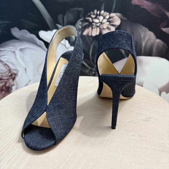 Jimmy Choo SHAR 85 Denim Peep-Toe Heels NEW – Size 40 | 9  (New in Box) - Picture 1 of 9